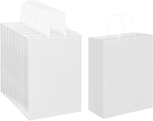 Vista 13 de Oikss Paquete de 100 Bolsas de Papel Kraft Marrón Natural Liso de 10x5x13 con Asas al Por Mayor para Favores de Fiestas de Cumpleaños Comestibles