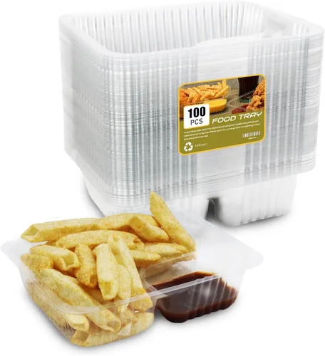 Vista 9 de 25 bandejas desechables para nachos, recipientes de plástico de 12 onzas con soporte para chips y salsa, 6 x 5 pulgadas, 2 compartimentos, bandejas