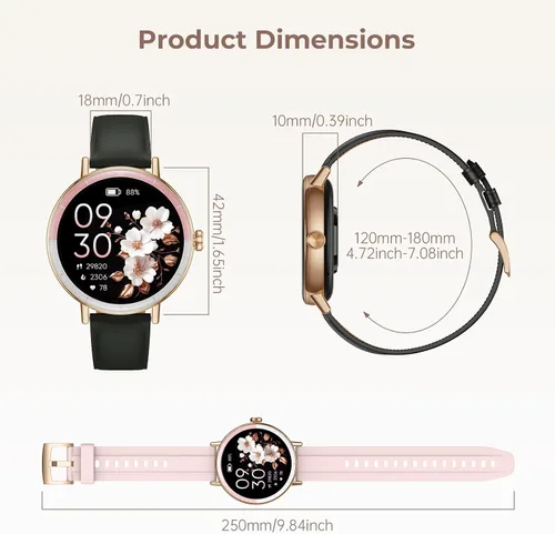 Vista 9 de Relojes inteligentes para mujer, 1.27 pulgadas, HD, redondos, rastreadores de actividad física para mujer, con monitor de frecuencia cardíaca, SpO2