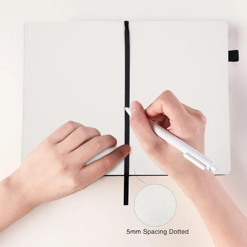 Vista 5 de Paquete de 5 cuadernos punteados con bucle para bolígrafo, cuaderno de tapa dura para el trabajo, papel grueso de alta calidad de 3.53 oz/m²