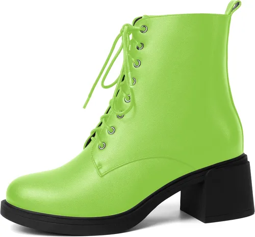 Vista 120 de ROSERWISH Botas altas de tacón bajo y grueso para mujer, con cordones, cómodas, modernas, con puntera redonda, de 2.5 pulgadas