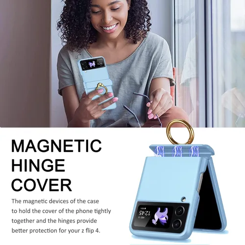 Vista 3 de Miimall Funda para Samsung Galaxy Z Flip 4 con soporte de anillo, funda para Galaxy Z Flip 4 con protección magnética de bisagra + protector
