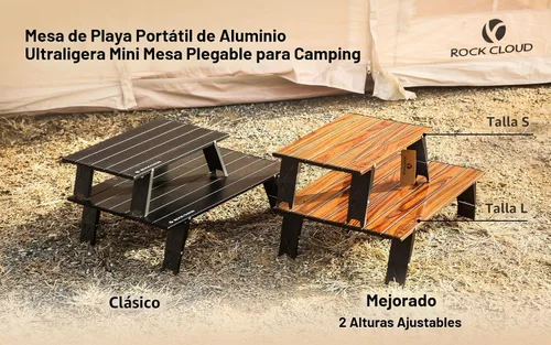 Vista 7 de Rock Cloud Mesa de Playa Plegable de Aluminio Ultraligera Ajustable en Altura, Mesa de Camping Portátil Mini Negro