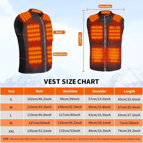 Vista 5 de Srivb Chaleco calefactable, 8 zonas de calefacción, chaleco térmico de carga USB, calentador de cuerpo lavable con batería para exteriores