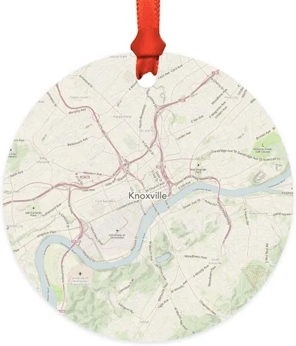 Vista 46 de Andaz Press Mapa de la ciudad de Estados Unidos redondo de madera natural MDF ornamento de Navidad, Akron, Ohio Vintage Mapa, 1 paquete, larga
