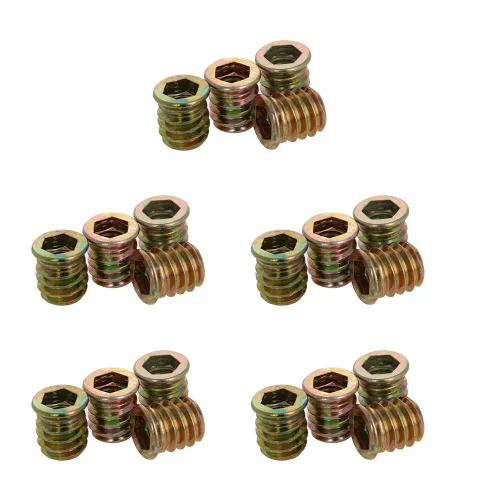 Vista 7 de MroMax 20 piezas de insertos de tuerca para muebles M6x10mm, acero al carbono, zincado, hexagonal interno, tornillo con brida, insertos de madera