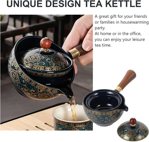 Vista 7 de Tetera de cerámica china clásica porcelana china gongfu juego de té de cerámica de rotación 360 con colador de té para té de hojas sueltas