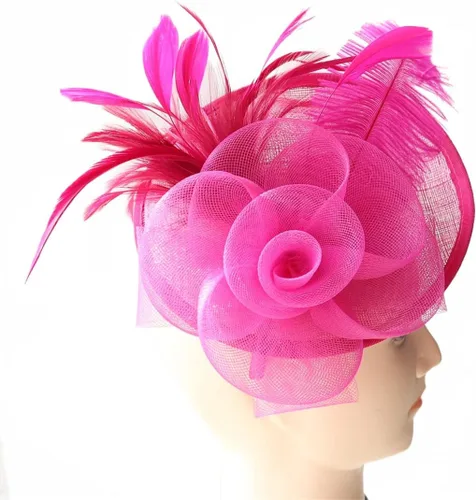 Vista 2 de SHUERIET - Tocado con diseño de flores, velo de malla, plumas en una diadema y clip para fiesta de té para niñas y mujeres