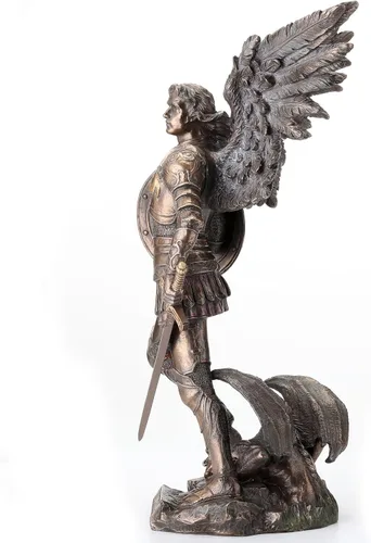 Vista 3 de Unicorn Studio 12 7/8 pulgadas Arcángel San Miguel resina fundida en frío bronce acabado escultura regalo religioso decoración del hogar estatua