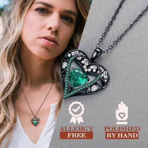Vista 70 de Collar de cristal de 5 corazones, chapado en oro rosa de 18 quilates, colgante con cadena de plata de ley 925 de 18 + 2 pulgadas, joyería de piedra