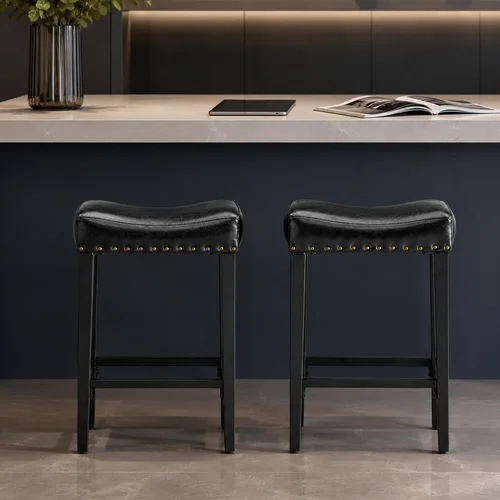 Vista 7 de Hommoo Juego de 2 taburetes de bar de 25 pulgadas de altura de mostrador para cocina, taburetes modernos de isla con espalda descubierta y sin