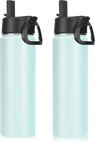 Vista 15 de Neihepal Botellas de agua aisladas de 22 onzas con tapa con popote a prueba de fugas, botella de agua de acero inoxidable de doble pared de boca
