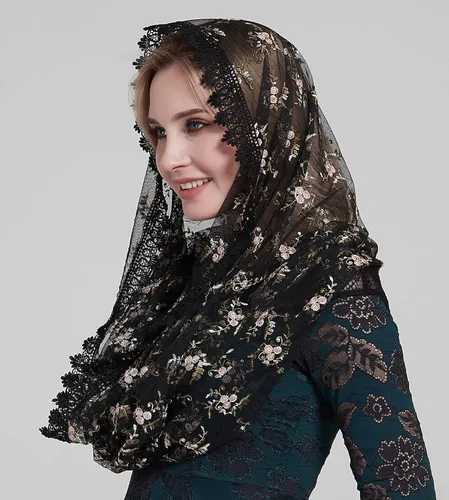 Vista 2 de Bordado de encaje Mantilla velo Infinity capilla velo floral encaje velo S113