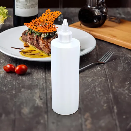 Vista 3 de BRIGHTFROM Botellas exprimibles para condimentos, botella vacía de 16 onzas, tapa superior giratoria transparente, a prueba de fugas, ideal