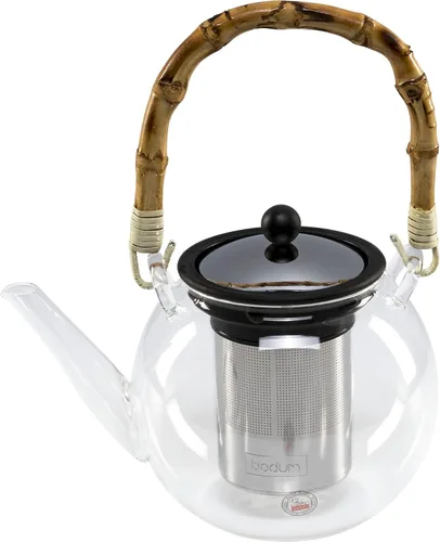 Vista 9 de Bodum Prensa de té de vidrio Assam de 34 oz con filtro de acero inoxidable, tapa de plástico negro