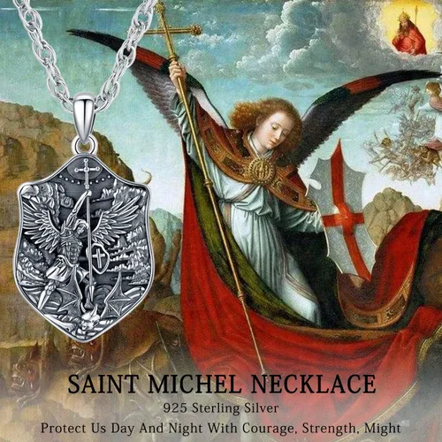 Vista 4 de Aniu Collar de plata de ley S925, San Miguel, San Cristóbal, San Benito, San Juda, Crucifijo de Jesús, San Uriel, Arcángel Rafael, San Patricio, San