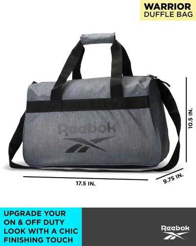 Vista 2 de Reebok Bolsa de lona - Warrior II Sports Gym Bag - Ligero de mano en el fin de semana equipaje nocturno para viajes, playa, yoga, gris jaspeado