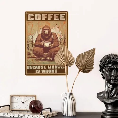 Vista 5 de HORSESBLANKET Póster de metal vintage con texto en inglés «Bigfoot», letrero retro de aluminio con texto en inglés «Because Murder Is Wrong»