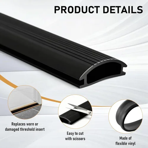 Vista 3 de 2 piezas de repuesto de vinilo de 36 pulgadas para umbrales de aluminio de altura ajustable con sellos de 1-5/16 x 3/8 insertos de repuesto de Negro
