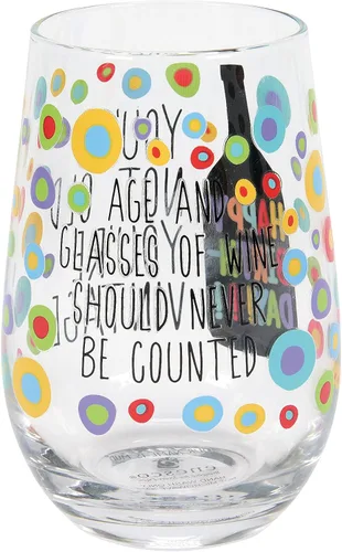 Vista 2 de Enesco Our Name is Mud Happy Birthday Not Old Vintage - Copa de vino sin tallo, 15 onzas, transparente