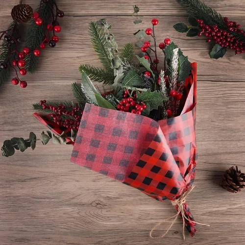 Vista 6 de MIAHART 60 hojas de papel de seda de Navidad de 14 x 20 pulgadas, estilos de búfalo, color rojo y negro, papel de seda para envolver regalos