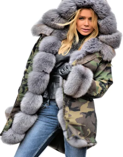 Vista 7 de Roiii Women Thicken Warm Winter Coat Hood Down Parka Faux Fur Outdoor Overcoat Long Jacket Outwear