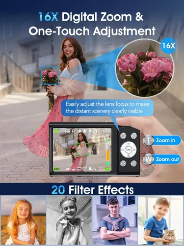 Vista 4 de Cámara digital, cámara de videoblogs 4K con enfoque automático para fotografía con tarjeta de 32 GB, cámara digital compacta portátil de 48