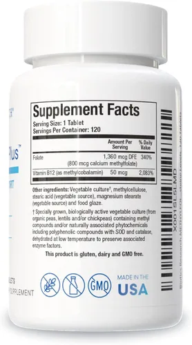 Vista 2 de BIOTICS RESEARCH Methylfolate Plus™ Suplemento bioactivo de folato y B12 Apoya la salud cardiovascular, el desarrollo fetal, la salud nerviosa