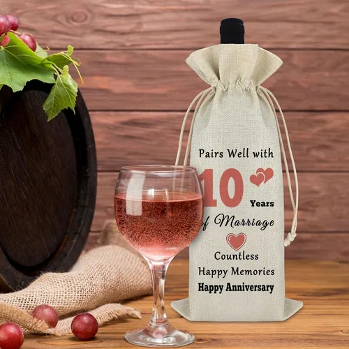 Vista 4 de Gfhzdmf Regalo de boda de 10º aniversario para esposa, marido, bolsa de vino, regalo de matrimonio de 10 años para mujeres y hombres, bolsa