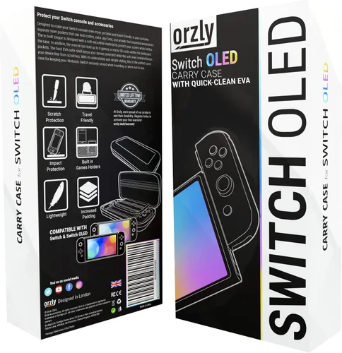 Vista 2 de Orzly Funda de transporte para consola OLED Tanami Nintendo Switch con compartimento de almacenamiento de accesorios y juegos, funda fácil