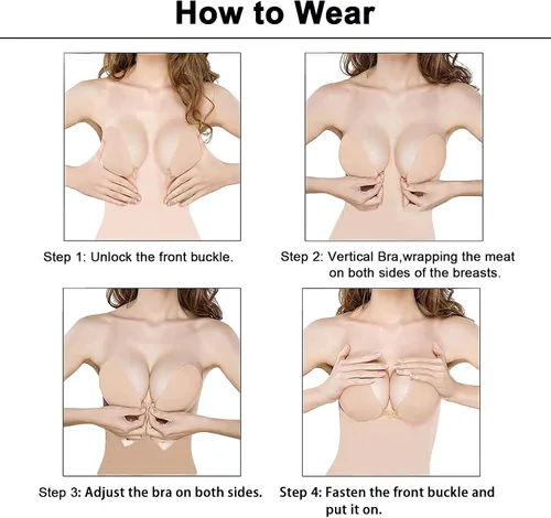 Vista 4 de Sujetador adhesivo, sujetador adhesivo de silicona con hebilla, sujetadores adhesivos para mujeres para levantar el pecho grande.