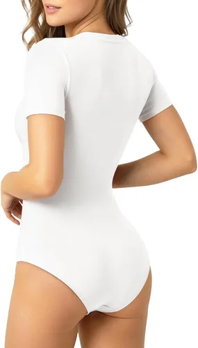 Vista 3 de MANGOPOP - Bodysuits de manga larga y manga corta con cuello redondo para mujer, prenda básica