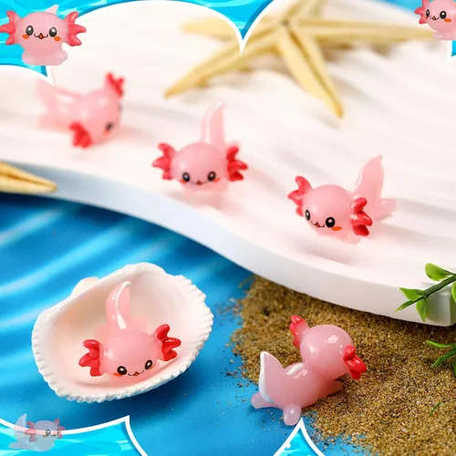 Vista 3 de 24 piezas de mini ajolote rosa figura de resina en miniatura de ajolote diminutos figuras de animales adornos, mini figuras de animales para ocultar