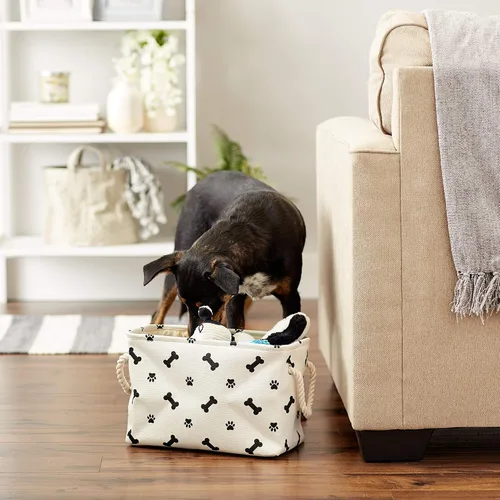 Vista 5 de Bone Dry Pet Storage Collection - Estampado de patas y huesos, rectángulo pequeño, 14 x 8 x 9 pulgadas, color negro