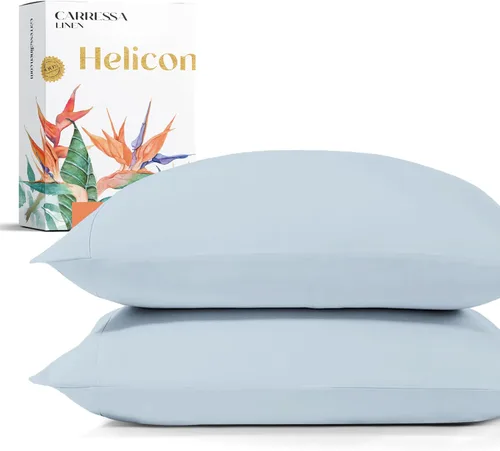 Vista 17 de Carressa Linen Juego de 2 fundas de almohada 100% de algodón egipcio de la serie 1500 de lujo tamaño estándar/Queen (beige), suaves como la seda