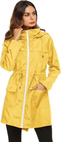 Vista 3 de Lomon - Chaqueta de mujer para la lluvia, impermeable y ligera, con capucha, para exteriores