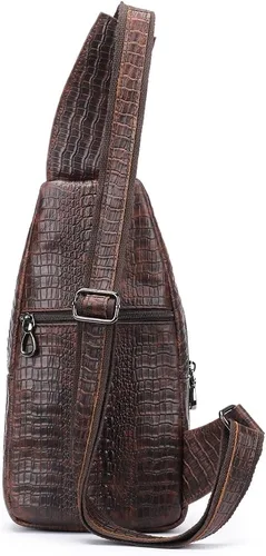 Vista 8 de NIUCUNZH Bolso bandolera de piel de cocodrilo con correa de cuero, 3 bolsas cruzadas con cremallera para viajes, senderismo, transporte diario