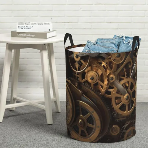 Vista 8 de Cool Steampunk Gears print Circular Hamper Waterproof Storage Bin Organizer Basket Laundry Hamper With Handles For Clothes Toys Small