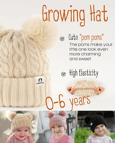 Vista 3 de FURTALK Gorro de invierno para bebé con pompón, gorro de punto cálido para niños y niñas