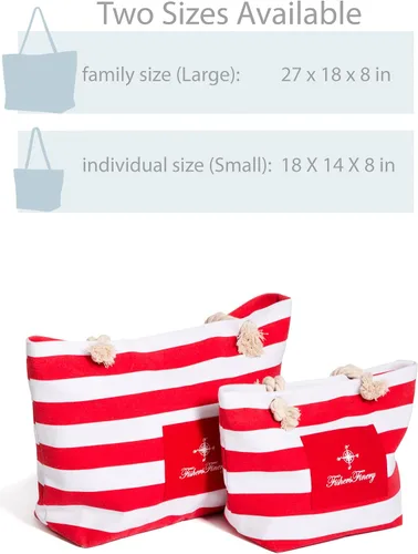Vista 5 de Fishers Finery Heavy Canvas Striped Beach Bag with Rope Handle Multi Sizes