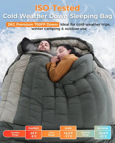 Vista 3 de ATEPA Down Sleeping Bag, 700FP Cold Weather Wide XL 3 Season Double/Single Sleeping Bags for Adults with Compression Sack for Camping Backpacking