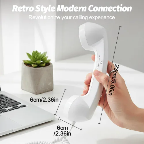 Vista 7 de Auricular de Teléfono Retro, Auricular de Teléfono Retro para iPhone y Android, Teléfono Vintage de la Vieja Escuela con Cable para Teléfonos Rosa