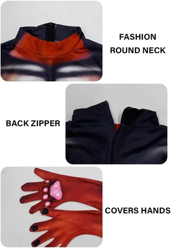 Vista 22 de Disfraz de animal para hombre con estampado de cola grande, overol peludo de elastano para cosplay, fiesta de Halloween