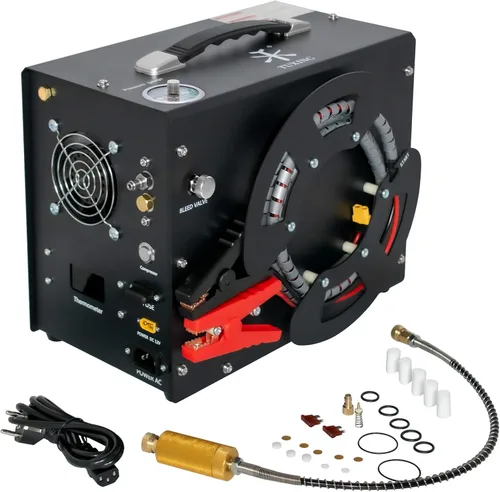 Vista 7 de TUXING Compresor de aire PCP, bomba de aire de alta presión 4500 Psi 30 Mpa, convertidor de potencia DC12V/AC120V incorporado, parada automática