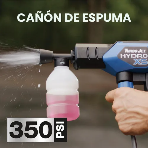 Vista 5 de Ontel Turbo Jet HydroX5 Pro Lavadora a presión inalámbrica portátil (batería de 21 V 3000 mAh), boquilla 6 en 1, fuente de agua doble, manguera