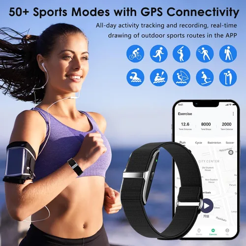 Vista 3 de Pulsera inteligente de salud, seguimiento de actividad y actividad física 24/7, frecuencia cardíaca, oxígeno en sangre, presión arterial, monitor