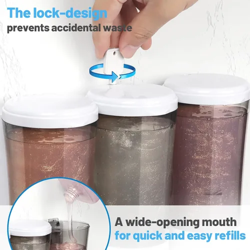 Vista 4 de Dispensador de champú y acondicionador de 15.2 fl oz x 3, dispensador de ducha de 3 cámaras sin taladro, dispensador de jabón de ducha montado