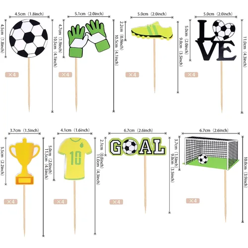Vista 2 de 32 piezas de decoración de cupcakes de fútbol, juego de fútbol, selecciones de cupcakes, decoración de pasteles para temática de fútbol, baby