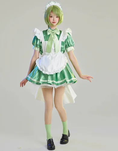 Vista 4 de Miccostumes Disfraz de anime para mujeres y niñas, conjunto de vestido de sirvienta de lechuga con accesorios