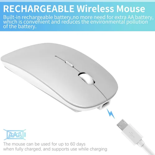 Vista 3 de ElizaHelen Wireless Bluetooth Mouse, Dual Mode Slim Rechargeable Wireless Silent Mouse, 2.4G Portable USB Optical Wireless Computer Mice with USB